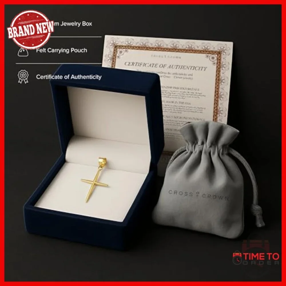 14K Gold Slim Cross Pendant for Necklace, Handcrafted Religious Jewelry